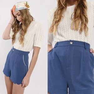 New Boutique Molly Bracken High Waist Shorts with Scalloped Bottom Hem in Blue
